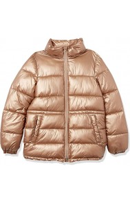 Женская толстая пуховая куртка с металлическим серо-коричневым поясом и шнурком