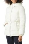 Женская пуховая куртка с резинкой и тяжелым поясом в цвете слоновой кости