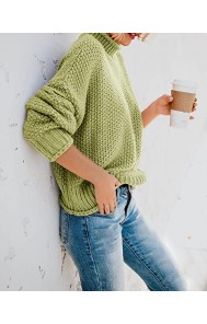 Женская свитер с высоким воротником в травяно-зелёном цвете