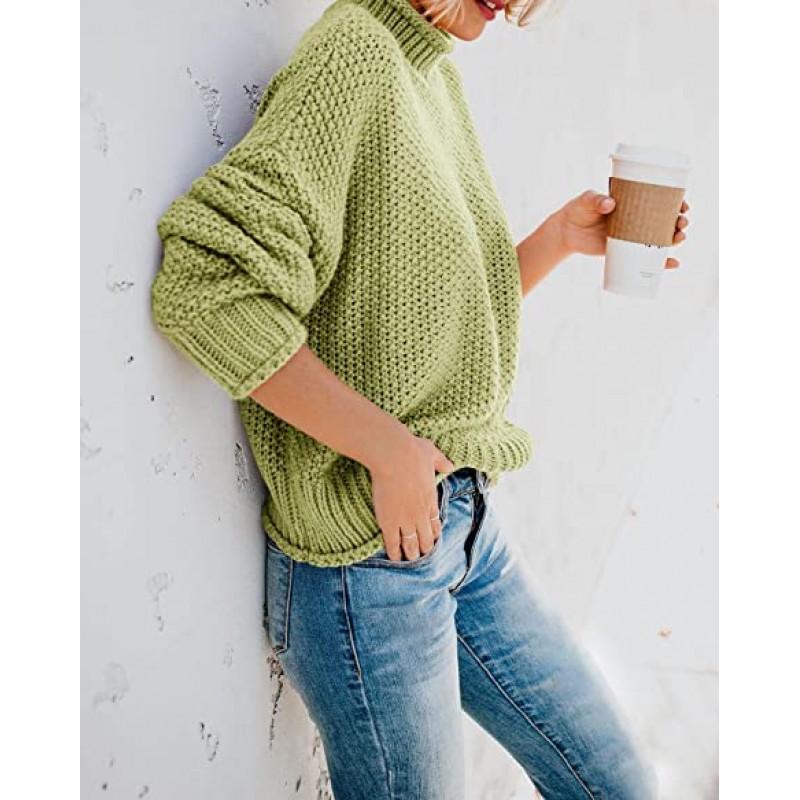 Женская свитер с высоким воротником в травяно-зелёном цвете