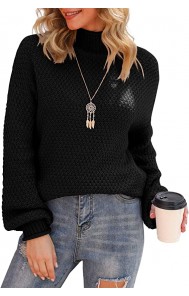 Чёрный женский свитер с высоким воротником, большой размер, свободный, грубый трикотажный свитер