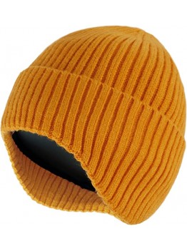 Желтая повседневная безреберная шапка с ушными платами и теплой трикотажной шапкой для мужчин