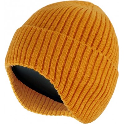 Желтая повседневная безреберная шапка с ушными платами и теплой трикотажной шапкой для мужчин