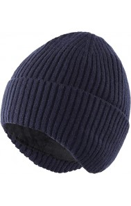 Мужская повседневная безреберная шапка с ушными платами и теплой трикотажной шапкой в navy-голубом цвете