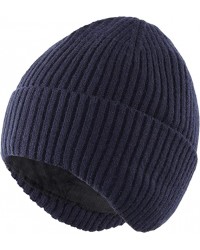 Мужская повседневная безреберная шапка с ушными платами и теплой трикотажной шапкой в navy-голубом цвете