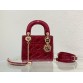 Dior LADY Three Grid Cherry Red Lacquer Leather Handbag